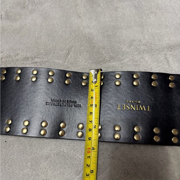 Twin-Set Black Wide Waist Belt with Gold Studs main image 7